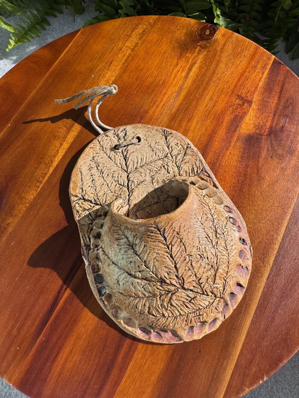 Vintage Judy Schlegel Handmade Ceramic Leaf Pottery Wall Pocket, Hanging Vase